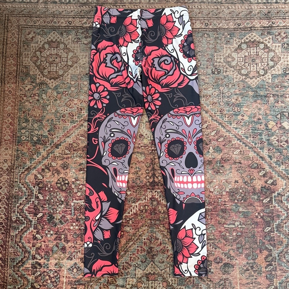 GEARBUNCH Pink Sugar Skull Low rise Yoga Active Leggings Size Medium - Picture 6 of 8